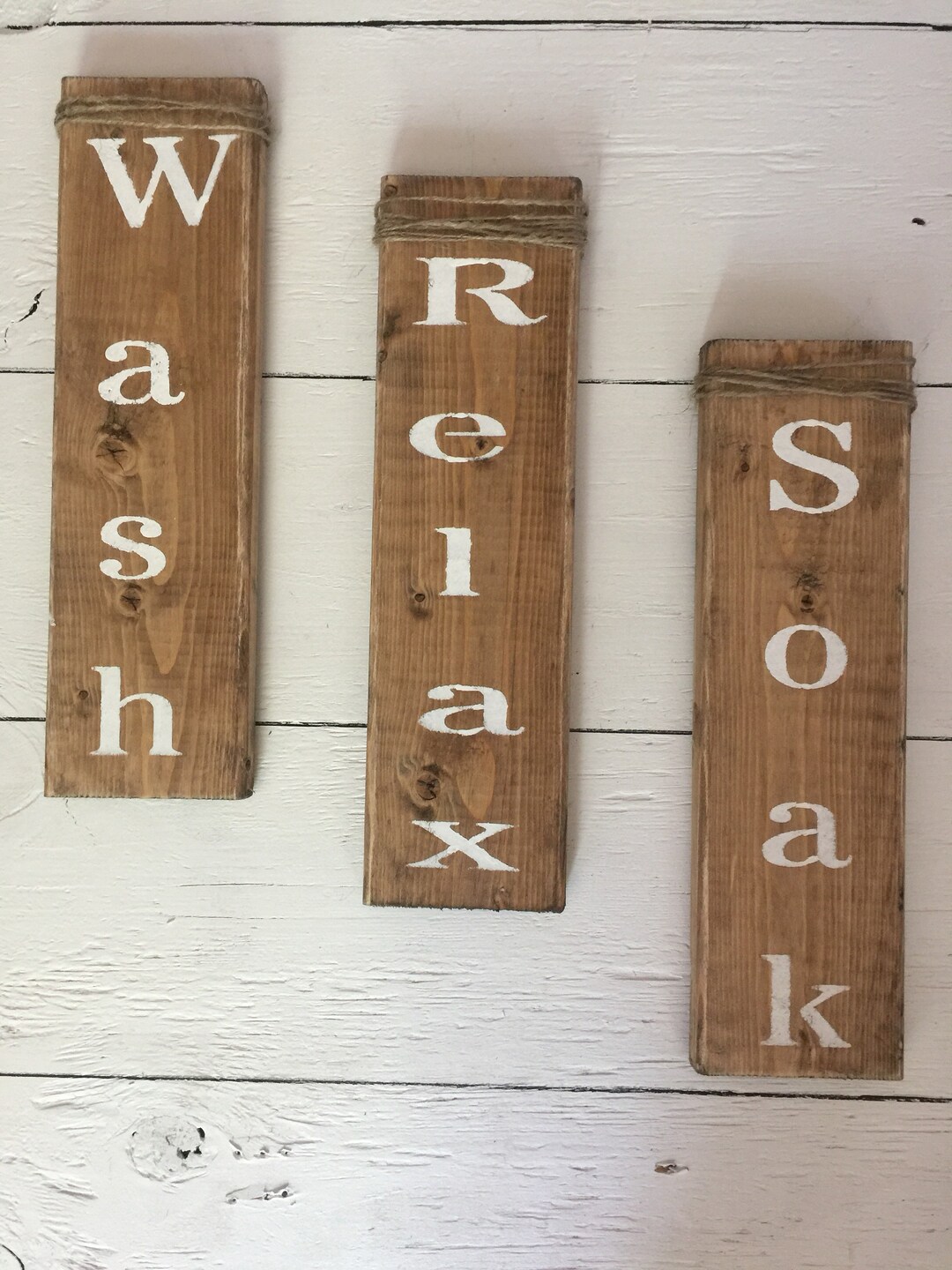 Rustic Bath Sign Wash, Soak, Relax Rustic Bath Signs, Set of 3, Farmhouse Bath Sign ...