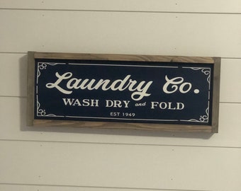 Laundry Wood sign , Navy Blue