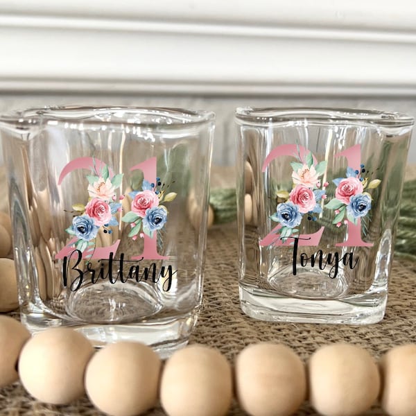Personalized Birthday Party Favors, Personalized 21st Birthday Shot Glass, Custom Shot Glasses, Favors for Guest, Twenty One Birthday Favor