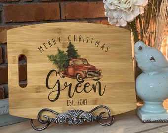 Christmas Gifts, Personalized Cutting Boards, Farmhouse, Gifts for Couple, Red Truck, Christmas Farm Truck, Custom Boards, Farm House