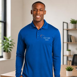 Performance Polo Business Logo Long Sleeve Polo, Pullover with Business Logo, Personalized Logo Shirts, Marketing Logo, Custom Logo Branding