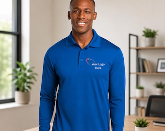 Performance Polo Business Logo Long Sleeve Polo, Pullover with Business Logo, Personalized Logo Shirts, Marketing Logo, Custom Logo Branding