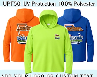 Custom Printed UPF 50+ Hooded Sun Shirt Performance Hoodie Long Sleeve Shirt, Performance Tee, Custom Logo Shirt, Moisture Wicking Fishing