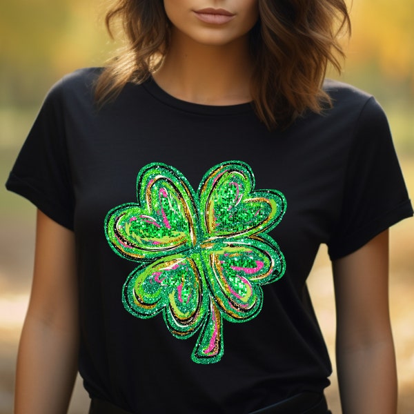 Glitter Shamrock St. Patrick's Day Shirt, St. Patty Day Tshirt, St. Patricks Day, Faux Glitter Tee, Shamrock Shirt, Clover St Paddys Day Tee