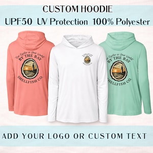 Custom Business 100% Polyester Shirt, Performance Hoodie Long Sleeve Shirt, Hooded Performance Personalized Shirt, Moisture Wicking Fishing