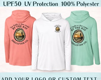 Custom Business 100% Polyester Shirt, Performance Hoodie Long Sleeve Shirt, Hooded Performance Personalized Shirt, Moisture Wicking Fishing