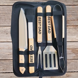 Personalized BBQ Gift Set, Engraved BBQ Utensils, Custom Barbecue Kit, Gift for Men, Grill Masters, Grilling Tools with Case, Gift for Dad