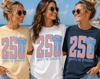Comfort Colors 250 Years of Freedom, July 4th T-shirt, Independence Day Tee, USA Seersucker Coquette Tee Fourth of July Comfort Colors Shirt