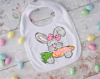 Girls Easter Bib, Custom Baby Easter Bib, Personalized Easter Bunny Bib, Cute Easter Baby Bib For Girls, Easter Baby Bib with Name
