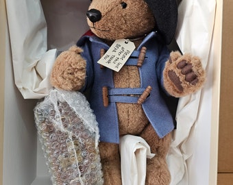 Vintage Artist Bear R. John Wright Paddington Bear Teddy 15" Jointed Bear Plush w/ Suitcase & Jam Jointed Alpaca Plush Leather Suitcase LE