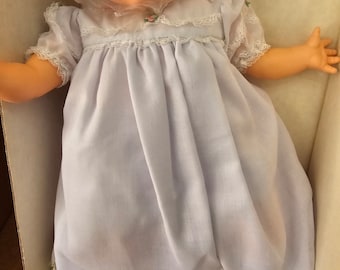 VINTAGE 1970's 20" Suzanne Gibson Doll Baby 2086 Vinyl Dolly Purple Dress Bonnet From Marshall Fields Blue Eyes Toddler Babe In Box NEW NIB