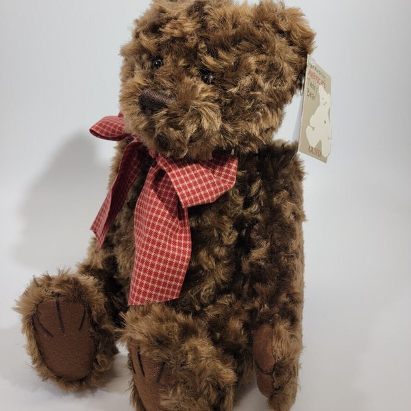 Vintage Vtg Gund 6474 Webster 17" Brown Jointed silky Pellet filled Teddy Bear Plush Toy NEW NWT embroidered nose artist bear teddy toy