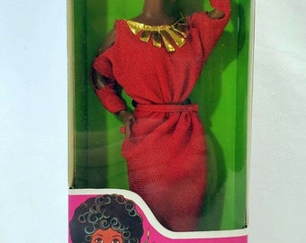 VINTAGE 1979 First black Barbie doll disco afro red dress mattel 1293 new nrfb rare item!