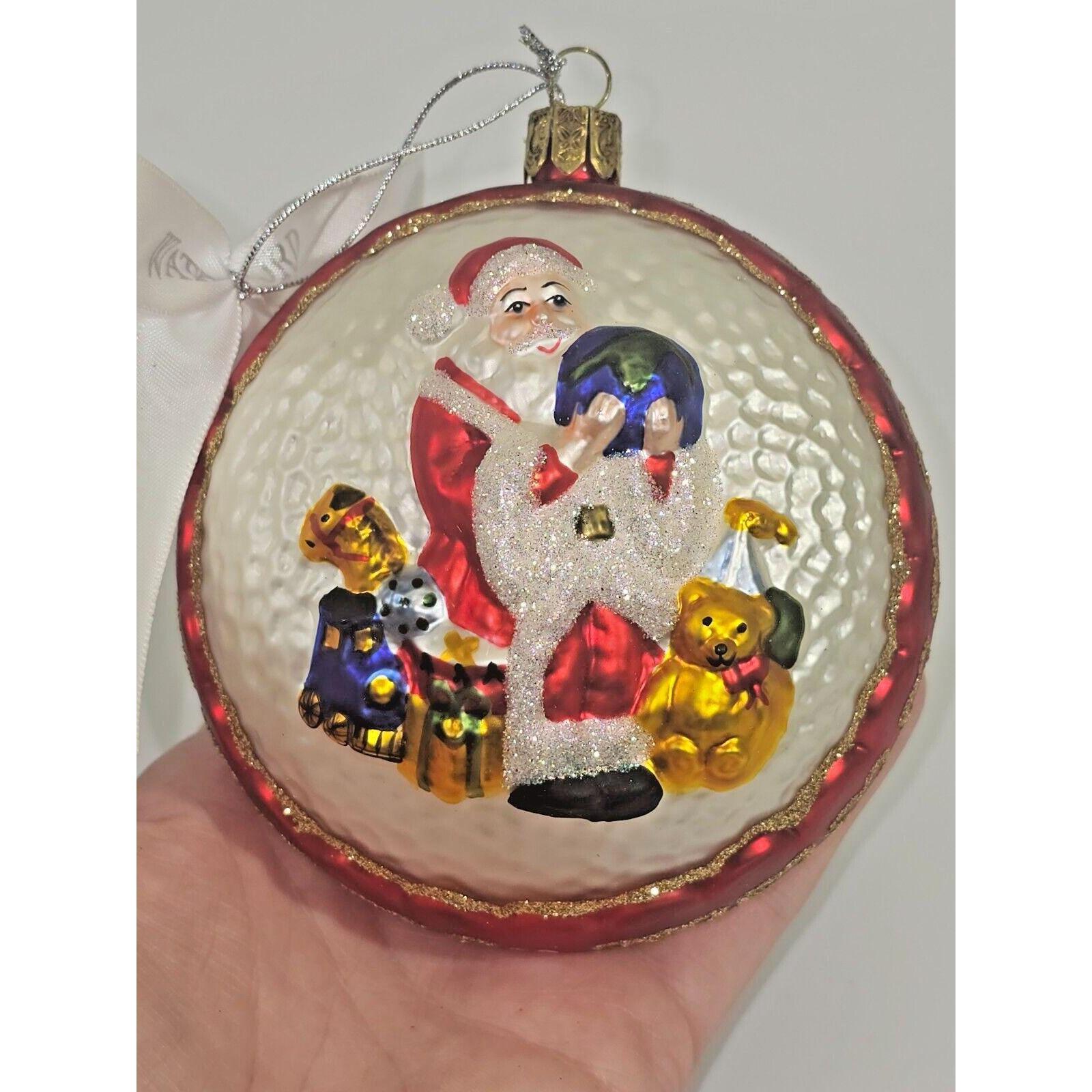 Waterford Santa Holding World Toy Medallion Ball Glass Christmas