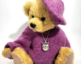 VINTAGE Vtg Artist Bear Lang & Wise Bears 14" Gold Mohair Pellet Teddy Bear NEW WI Made Teddybear Plush Collectible Toy Handmade Nwt