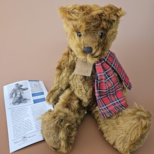 Vtg Vintage Artist Bear Mary Meyer Mohair Collection &quot;Holden&quot; Jointed Traditional 15&quot; Teddy Bear Brown Wavy English Mohair Hair Covering NEW