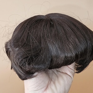 VINTAGE Dollspart? Synthetic Page Boy Male Doll Short Bob Hair Doll Wig Repair Hairpiece Size 13 Dark Brown Brunette NEW Old Stock.