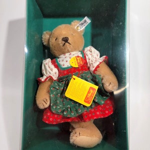 Vintage VTG Steiff 0278/28 Helga Blonde Mohair Jointed Ear Tag 11&quot; Teddy Bear NEW In Box German Dress Teddybear Plush Toy Collectible NIB
