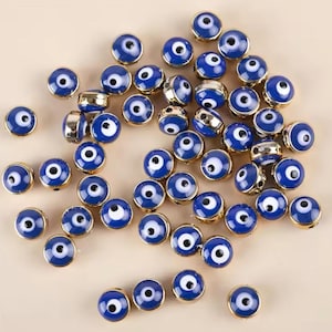 Evil Eye Spacer Bead Round Enamel Dark blue Light gold color eye of evil Pattern.  About 6mm Dia, Hole: Approx 1.7mm, for a beautiful touch.