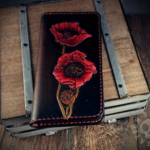 Portefeuille en cuir n° 401 "Fleurs de pavot"