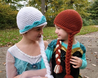 Girl's Elsa & Anna Inspired Hat Custom Crochet (0-3 Months, 3-12 Months, 1-4 Years, Child, Adult) Frozen Inspired Braids Ice Queen Sisters