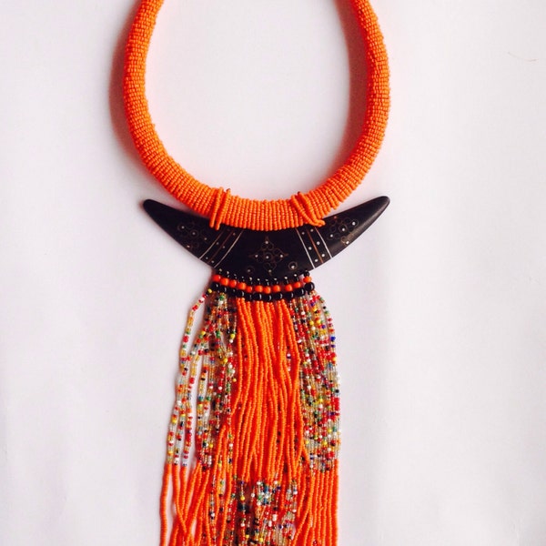 SALE: Orange Beaded Necklace