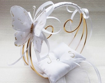 Customizable BUTTERFLY wedding ring holder, gold