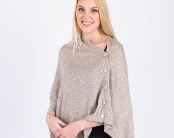 Natural Light Brown Button Poncho
