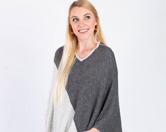 V-neck Natural Gray 2 tone Poncho