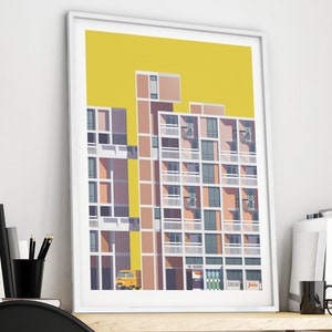 Brutalist Park Hill Flats Print - Sheffield Illustrated Poster - Architecture Illustration - Wall Art - Concrete North England Brutalism