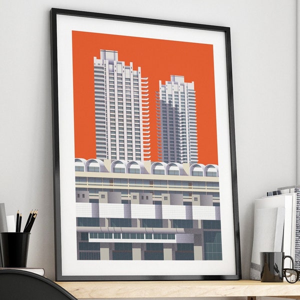 Brutalism Barbican Print - Illustrated London Poster - London Architecture Print - Wall Art - Concrete Brutalist