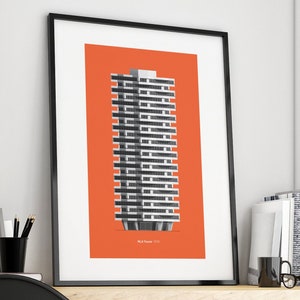 Brutalism One Croydon NLA Tower - Illustrated London Poster - London Architecture Print - Wall Art - Concrete Brutalist