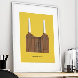 Art Deco Battersea Power Station - London Architecture Print - Illustrated Travel Poster - Wall Art - Industrial Art Deco