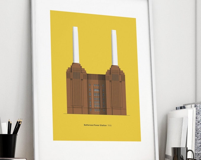 Battersea Power Station - London Architecture Print - Illustrated Travel Poster - Wall Art - Industrial Art Deco