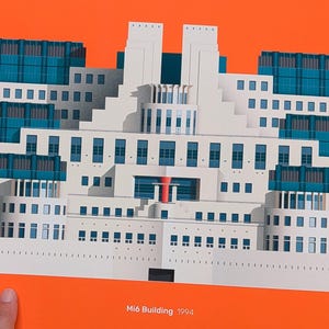 Mi6-Gebäude Vauxhall- James Bond - Mi5 Architektur - London Kunstdruck - Illustriertes Lambeth Poster - Wandkunst - SiS Headquartes City