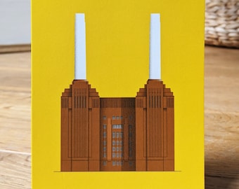 Battersea Power Station London Greeting Card - Architecture Nine Elms Vauxhall South London Illustrations Pack A6 Blank Card Art Deco