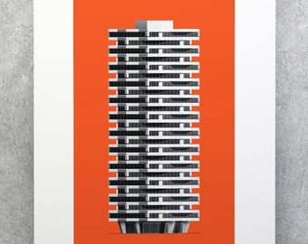 Brutalism One Croydon NLA Tower - Illustrated London Poster - London Architecture Print - Wall Art - Concrete Brutalist