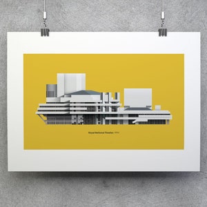Royal National Theatre - London Architecture Print - Illustrated London Poster - Wall Art - Southbank Brutalism Concrete City
