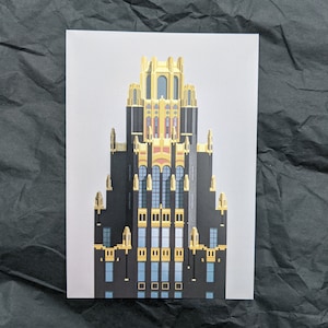 Lot de 5 cartes postales Art déco New York - Illustrations d'architecture Chrysler Building, Empire State, Rockefeller - Manhattan