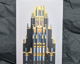 Paquete de 5 tarjetas postales de Nueva York con impresión Art Deco - Ilustraciones de arquitectura Edificio Chrysler, Empire State, Rockefeller – Manhattan