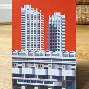 Brutalist London Greeting Cards Barbican Center Estate  - Architecture The City of London Illustrations Pack A6 Blank Card Brutalism