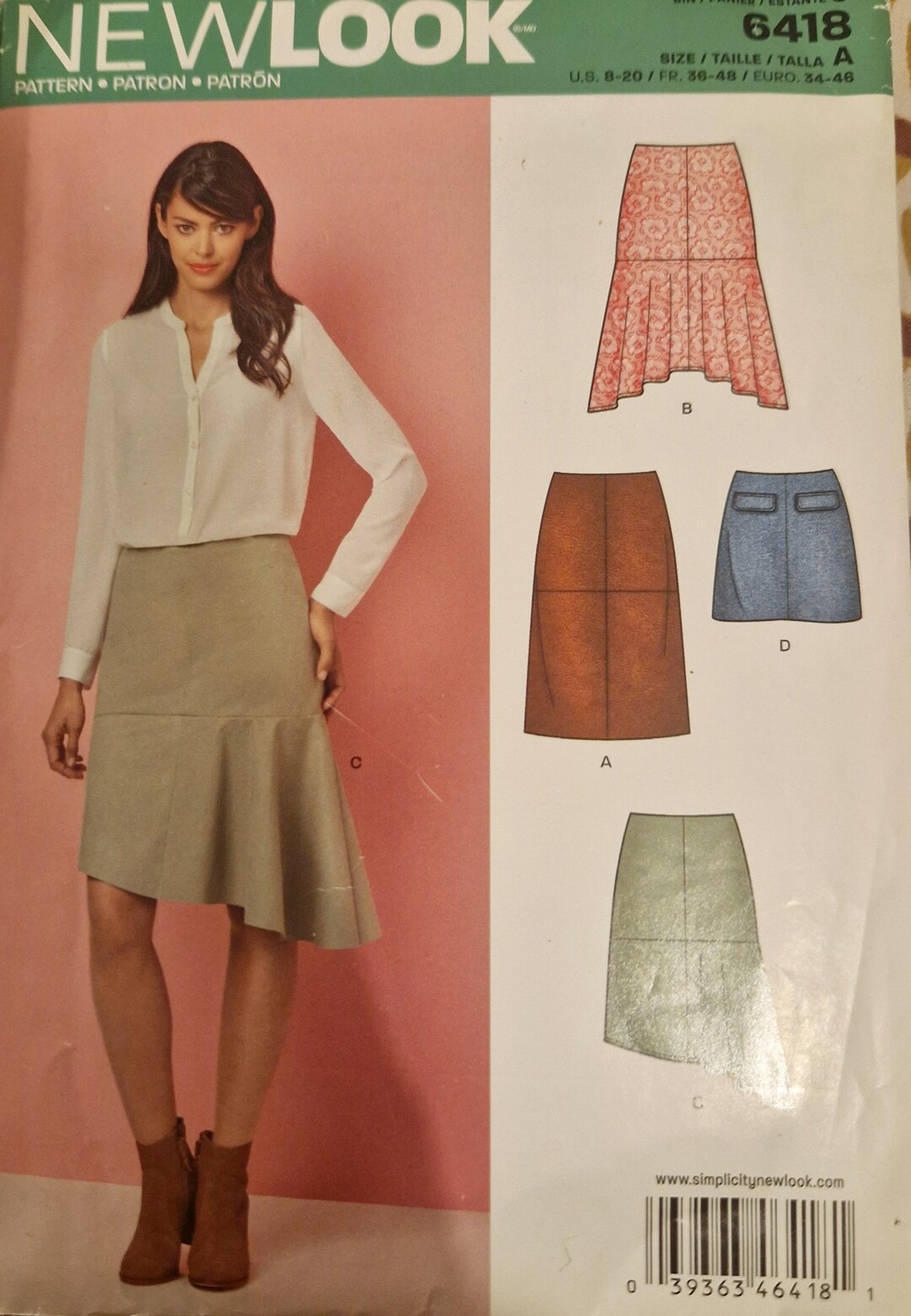 New Look Sewing Pattern 6418 - 4 Style Skirt Pattern. Includes Shaped ...