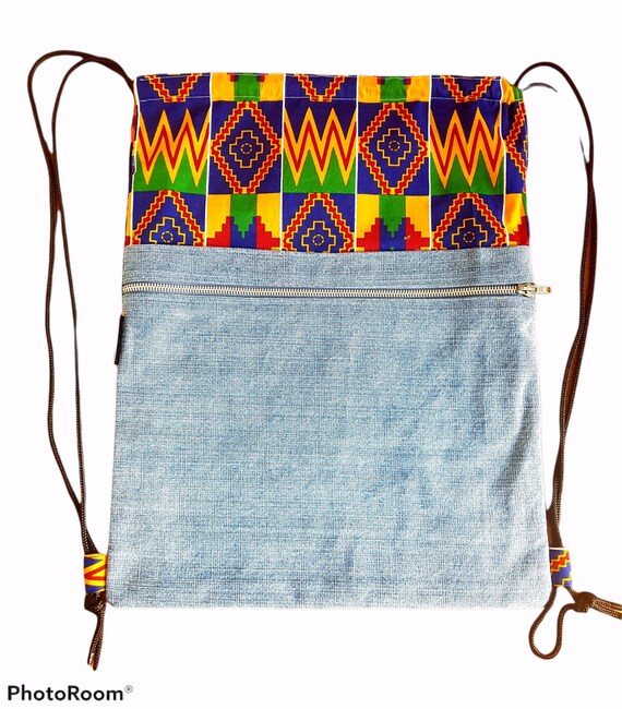 Handmade Drawstring Backpack With Zip Pocket | African Print  display picture 1