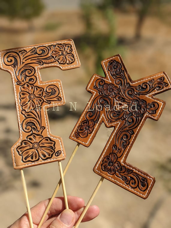 Custom tooled leather cake topper