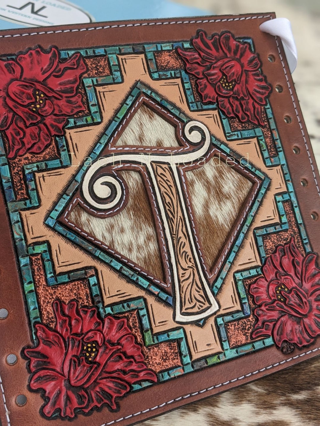 Custom tooled leather bouquet wrap - Complex