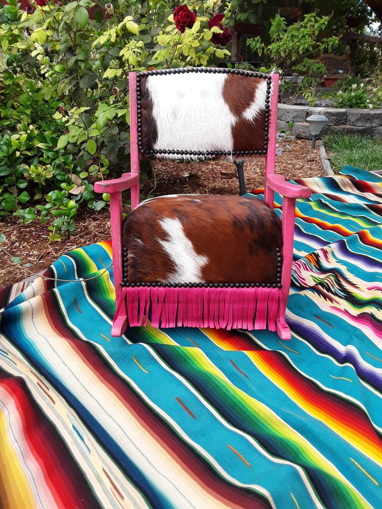 Made to order** Custom Childs Cowhide and Fringe Rocking Chair