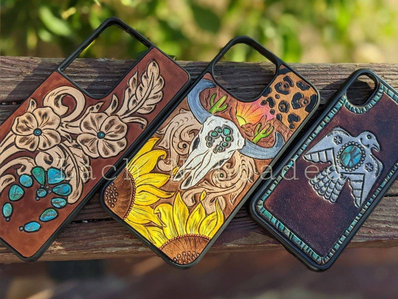 Ready to ship tooled leather phone cases 