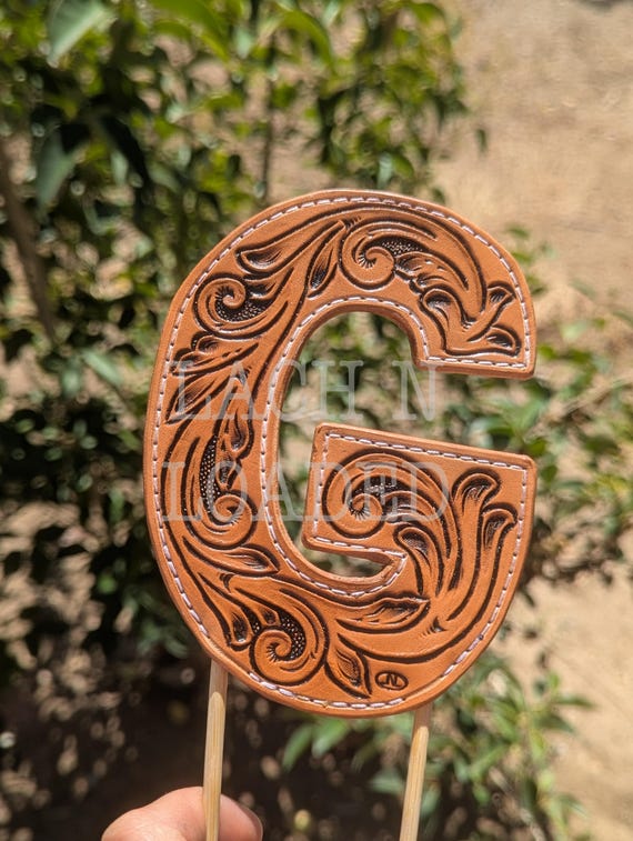Tooled Leather Cake Topper Letter G