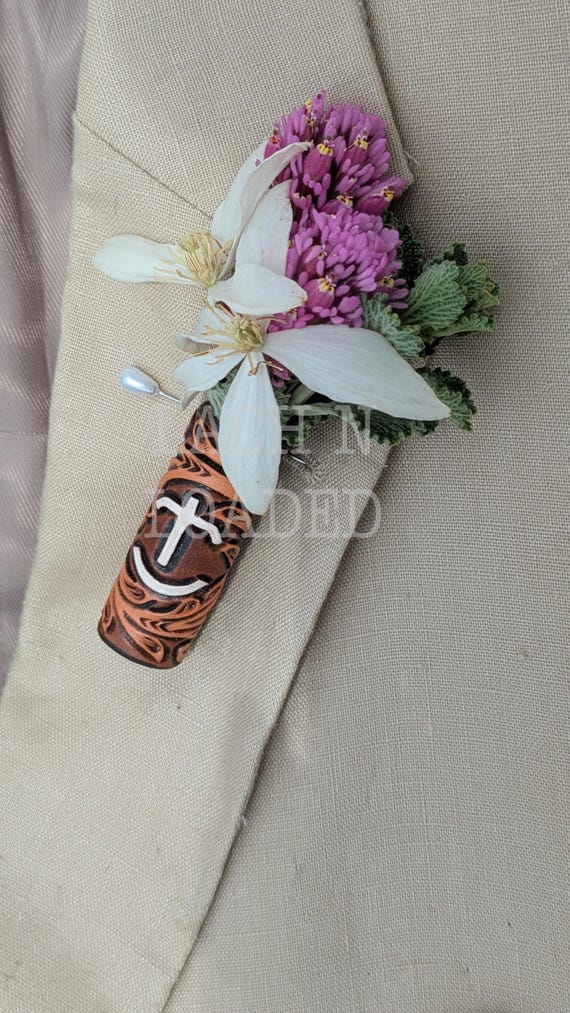 Custom Tooled Leather Boutonniere Wrap