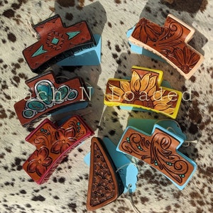 Tooled Leather Claw Clips